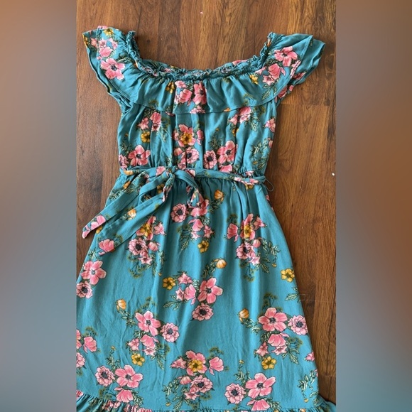 Floral Midi Dress in Teal and Pink - Picture 3 of 8